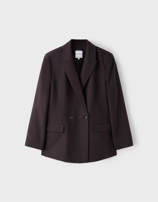 Stradivarius blazer droit boutonné marron, 6 de 7