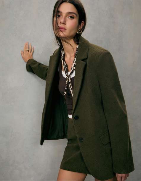 Stradivarius - Blazer droit en velours côtelé - Vert - view 1
