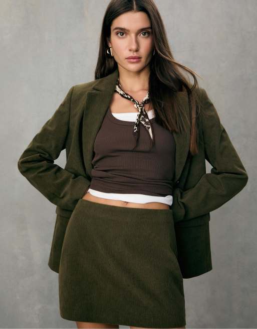 Stradivarius - Blazer droit en velours côtelé - Vert, 4 de 4