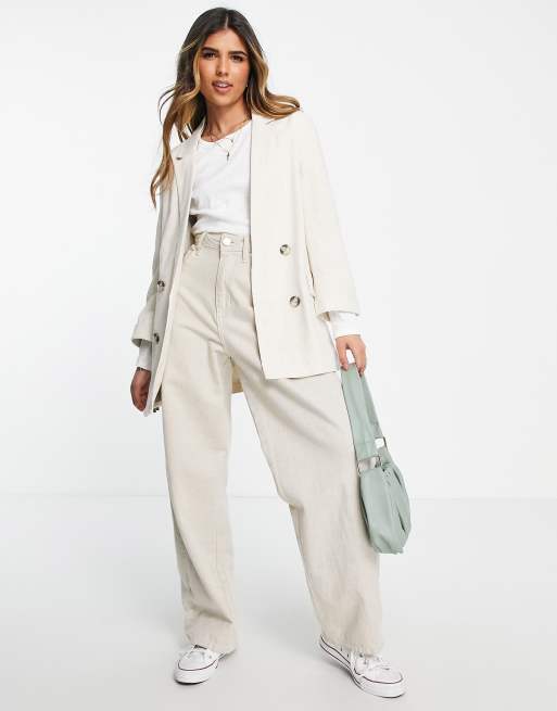 Stradivarius - Blazer effetto lino colore neutro