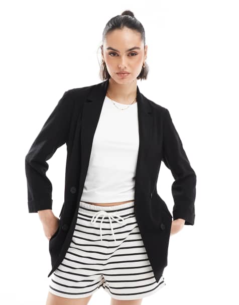Stradivarius - Blazer effetto lino nero - view 1