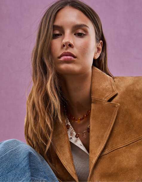 Stradivarius - Blazer en cuir véritable - Camel pâle - view 1