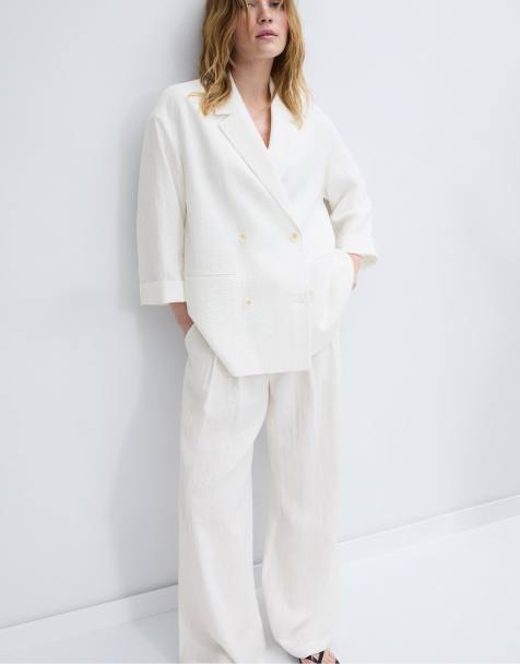 Stradivarius - Blazer fluido doppiopetto écru - view 1