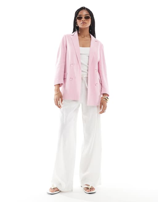 Stradivarius - Blazer imitation lin - Rose, 2 de 4