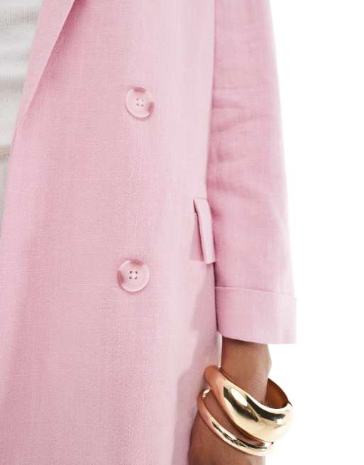 Stradivarius - Blazer imitation lin - Rose, 3 de 4
