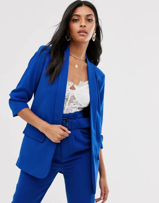 Stradivarius – Blazer in Blau mit gerafften Ärmeln
