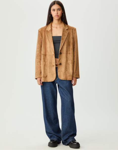 Stradivarius - Blazer in camoscio sintetico color pietra con tasche - view 1