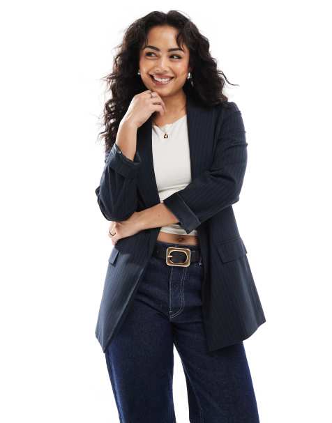 Stradivarius – Blazer in Marineblau mit Nadelstreifen - view 1
