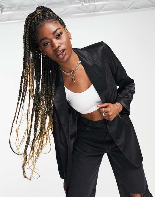 Stradivarius - Blazer in raso nero