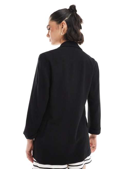 Stradivarius – Blazer in schwarzer Leinenoptik, 4 von 4