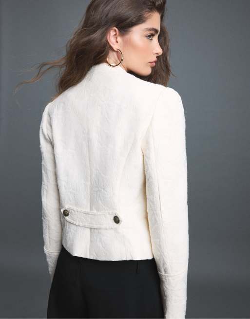 Stradivarius blazer jacquard color ecru, 3 di 7