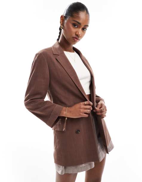 Stradivarius - Blazer marrone effetto lino - view 1