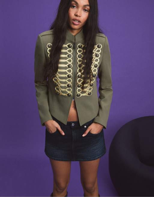 Stradivarius blazer med metalknap i khaki, 5 af 7