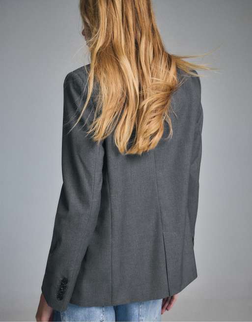 Stradivarius blazer met knopen in donkergrijs, 3 van 7
