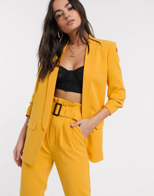 bijnaam Kennis maken deze Stradivarius - Blazer met mouwen met ruches in oker | ASOS