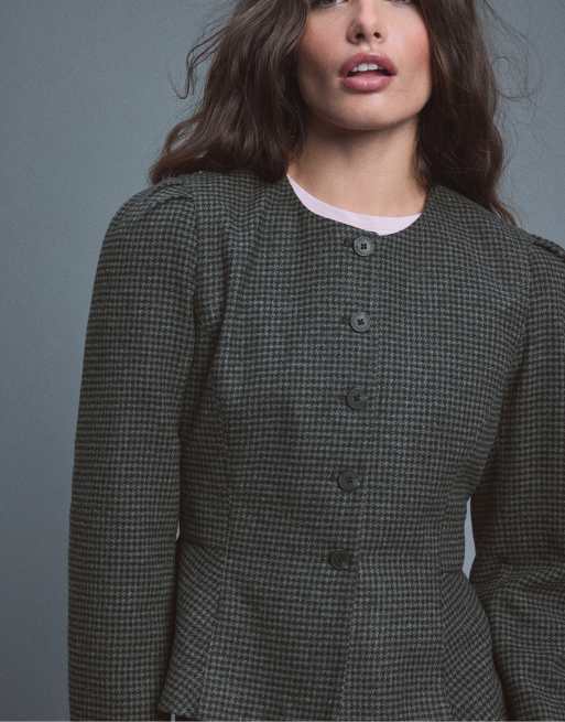 Stradivarius blazer peplo in misto lana grigio scuro, 2 di 7