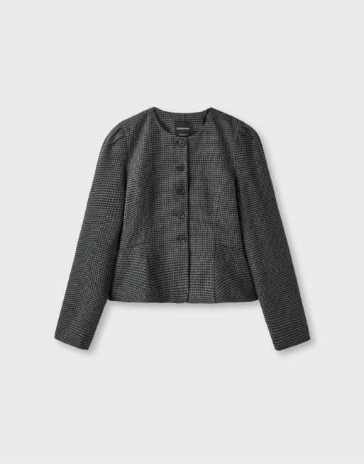 Stradivarius blazer péplum en mélange de laine gris foncé, 6 de 7