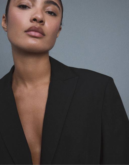 Stradivarius blazer sartoriale lungo nero, 4 di 7
