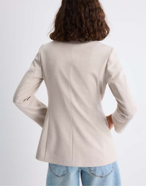 Stradivarius - Blazer slim color vaniglia, 3 di 4