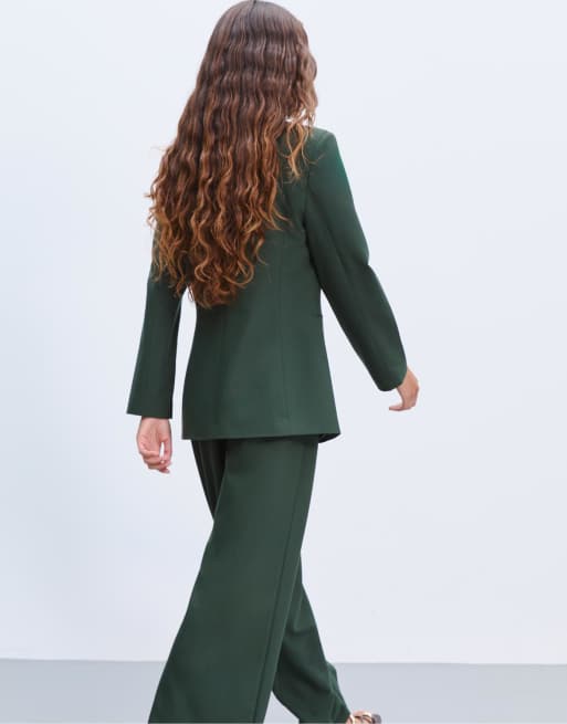 Stradivarius Blazer slim fit doppiopetto verde ASOS