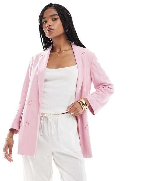 Stradivarius - Blazer van linnenmix in roze - view 1
