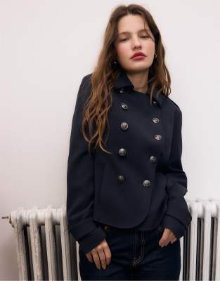 Stradivarius Blazer With Engraved Buttons In Blue