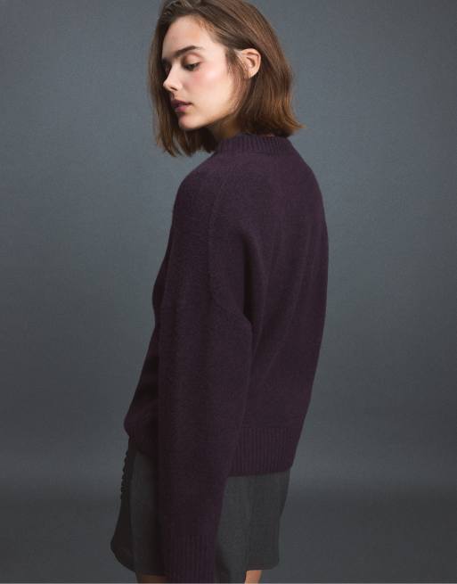 Stradivarius blød basic striktrøje i aubergine, 3 af 7
