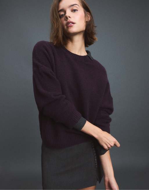 Stradivarius blød basic striktrøje i aubergine, 5 af 7