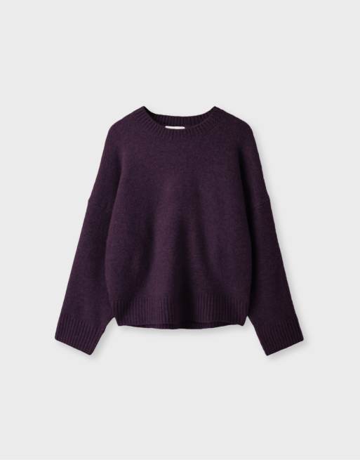 Stradivarius blød basic striktrøje i aubergine, 6 af 7