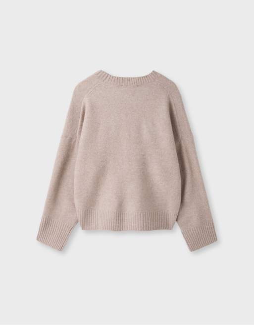 Stradivarius blød basic striktrøje i beige, 7 af 7