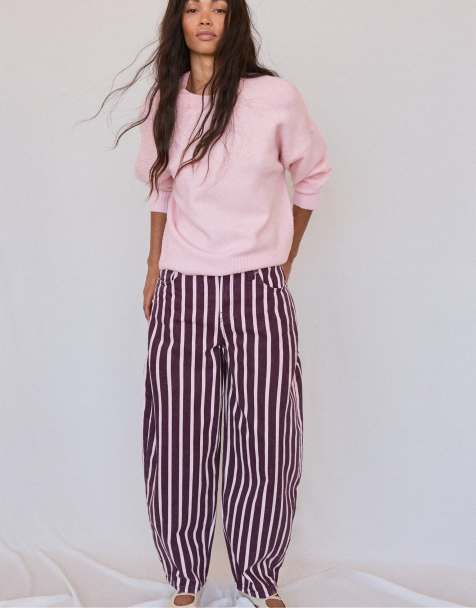 Stradivarius blød basic striktrøje i pastelrosa - view 1
