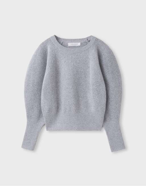 Stradivarius blød striksweater med pufærmer i gråmeleret, 6 af 7