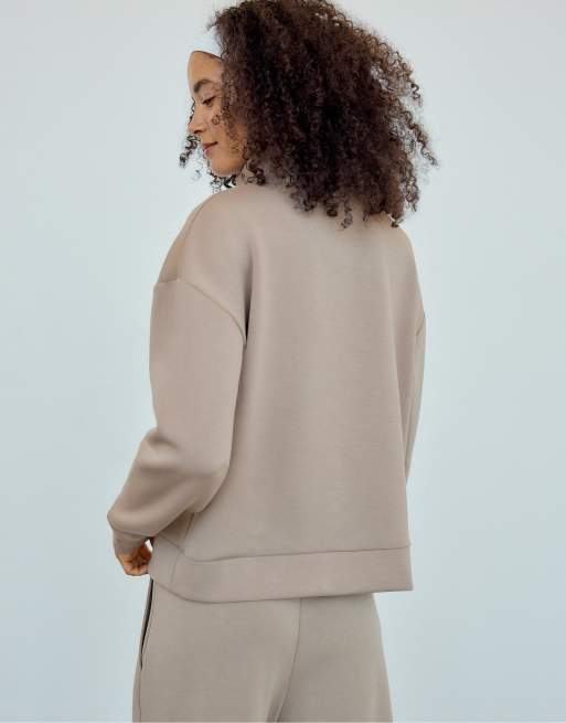 Stradivarius blød sweatshirt med lynlås i beige, 3 af 7