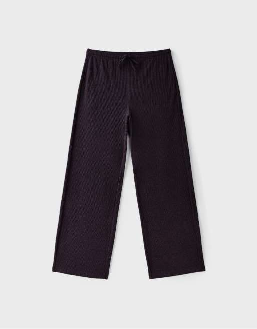 Stradivarius bløde ribstrikkede bukser i aubergine, 6 af 7