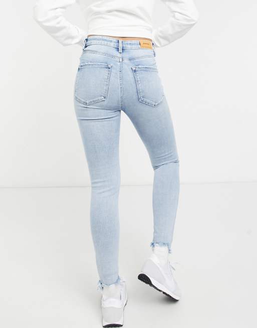Stradivarius – Blekblå skinny jeans med hög midja och revor, 2 av 4