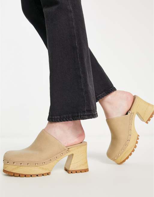 Stradivarius block heel clog in beige