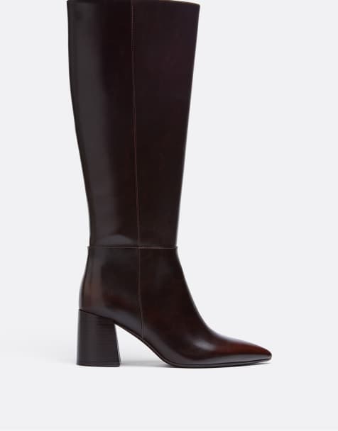 Stradivarius Block heel high boots in brown - view 1