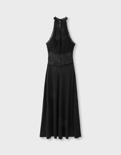 Stradivarius blonde halterneck midikjole i sort, 6 af 7