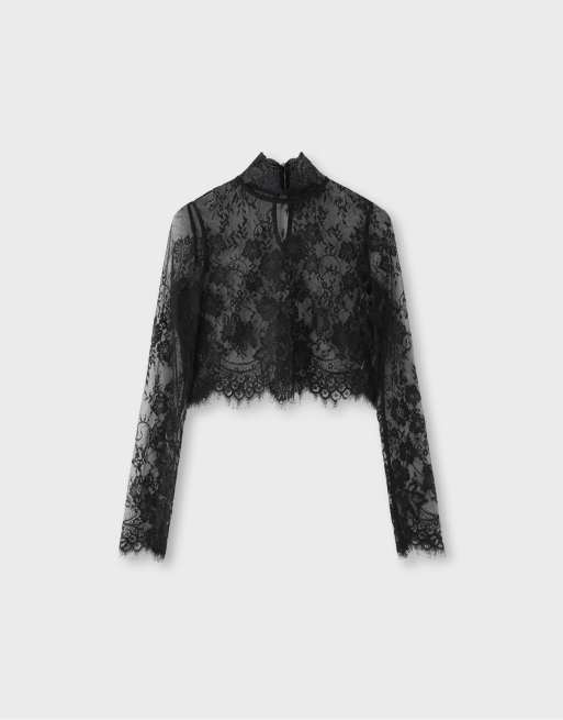 Stradivarius blonde højhalset top i sort, 6 af 7