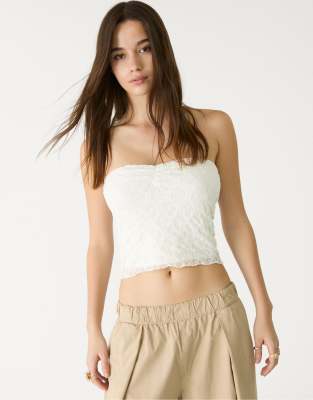 Stradivarius - Blonde - Top bandeau en dentelle - Écru - view 1