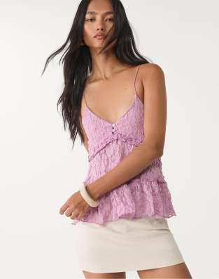 Stradivarius - Blonde - Top in pizzo malva con spalline sottili - view 1