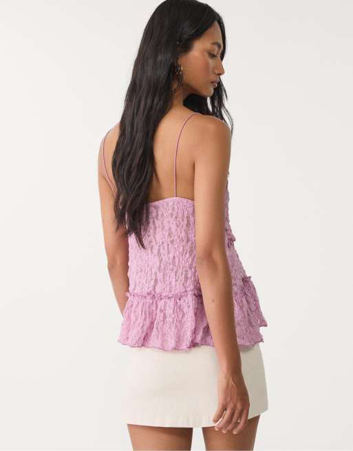 Stradivarius - Blonde - Top van kant met bandjes in mauve, 3 van 4