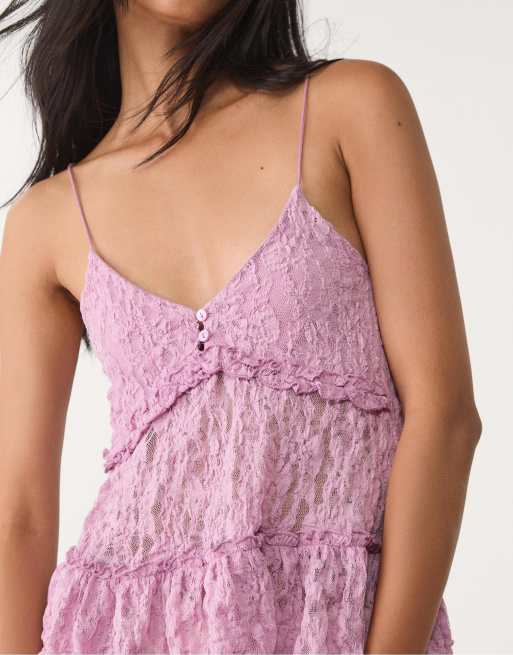 Stradivarius - Blonde - Top van kant met bandjes in mauve, 4 van 4