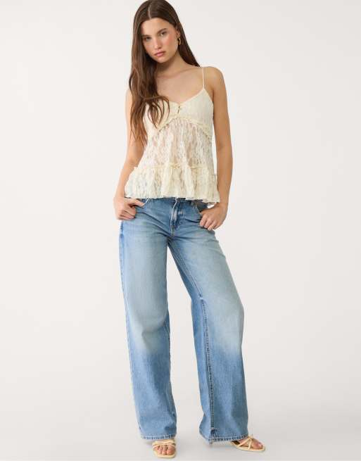 Stradivarius – Blonde – Trägertop aus Spitze in Ecru, 3 von 4