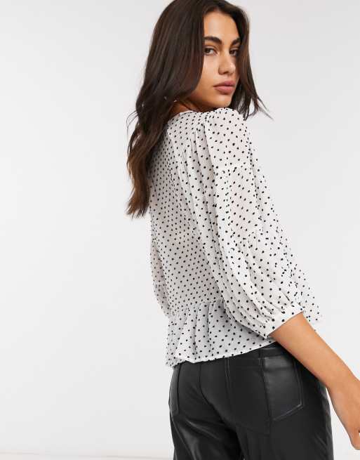 Stradivarius - Blouse à basque et à pois - Blanc, 2 de 4