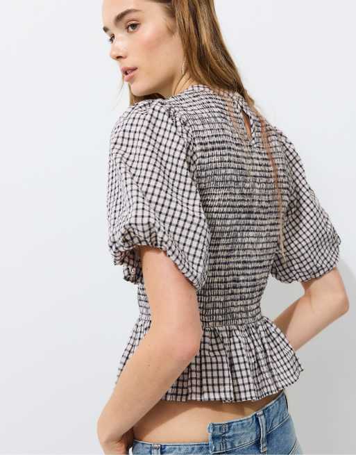 Stradivarius - Blouse à basque et manches courtes - Écru, 3 de 7