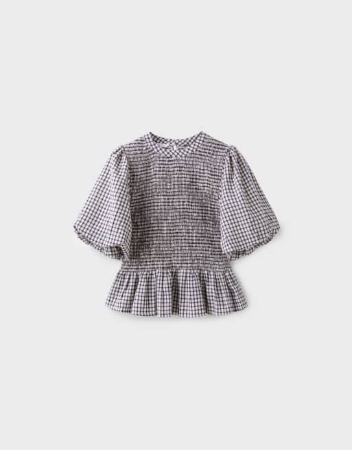 Stradivarius - Blouse à basque et manches courtes - Écru, 6 de 7
