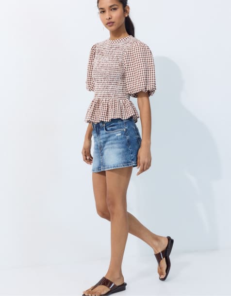 Stradivarius - Blouse à basque et manches courtes - Marron - view 1