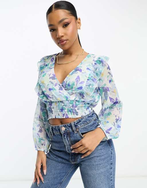 Stradivarius - Blouse met ruches en bloemenprint 
