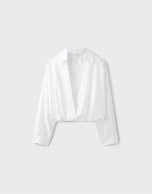 Stradivarius blouse van gemengde stof met ballonmouwen in wit, 6 van 7